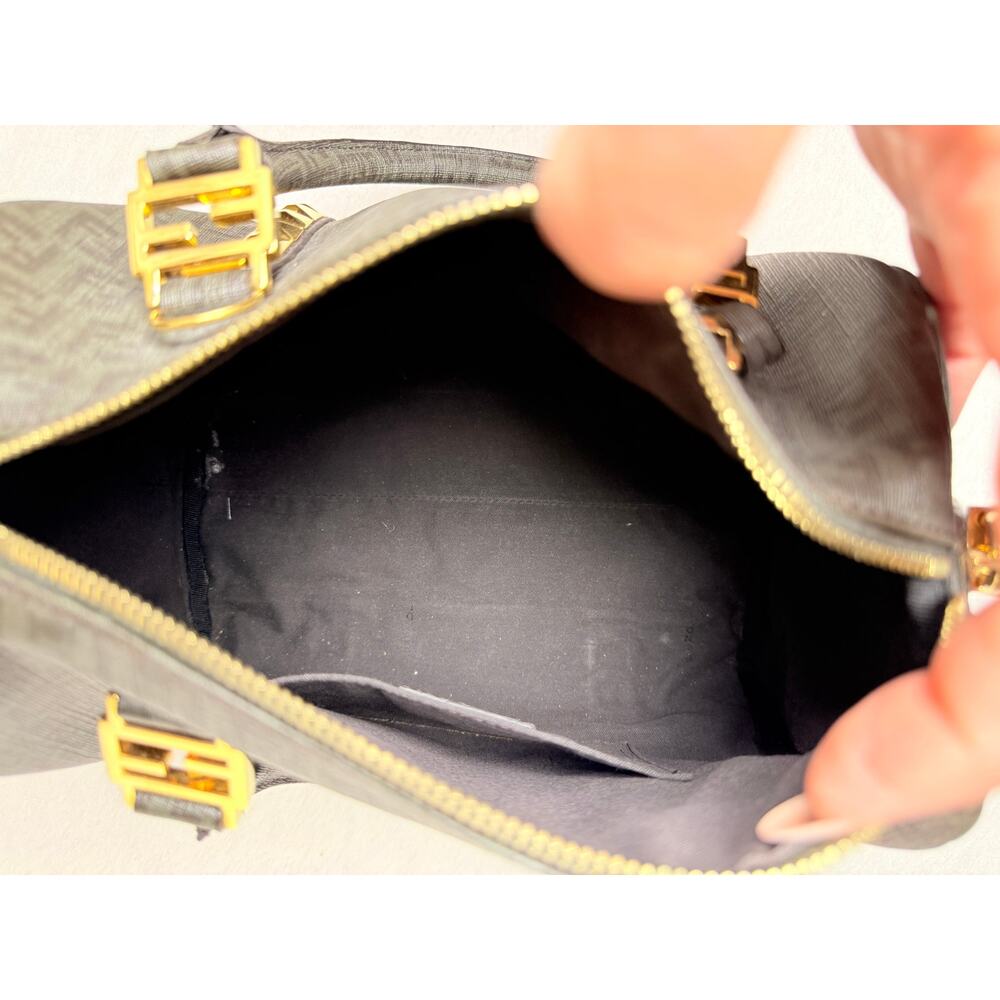 Authentic Fendi Zucca Studded Forever Bauletto Boston Bag Grey Spalmati Canvas - Picture 8 of 14
